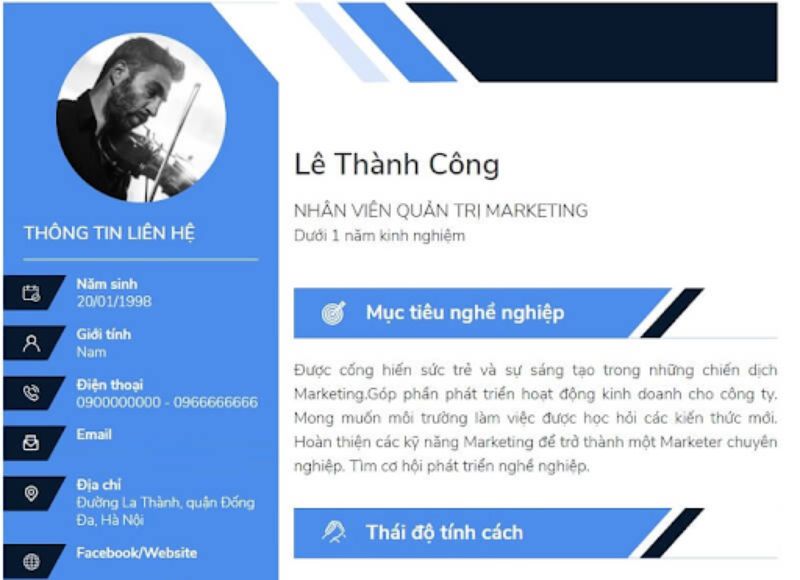 Phần thông tin trong giới thiệu bản thân 